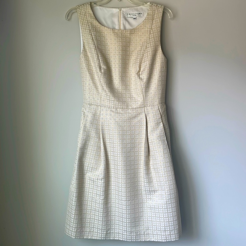 Trina Turk Ivory and Gold mid length dress